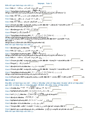 Bài tập Violympic Toán 9